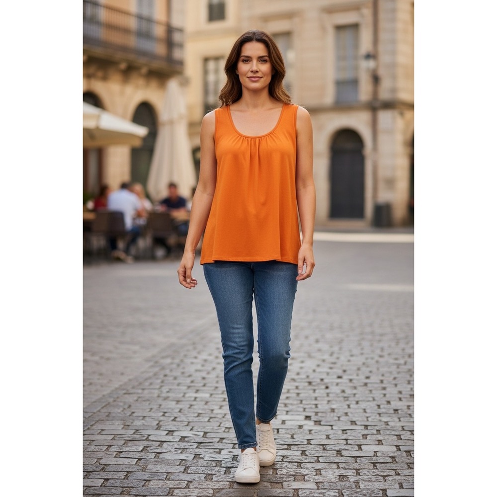 Preswick & Moore Womens Plus 1X Orange Scoop Neck Pleated Front Tank Top NWT - Picture 2 of 10